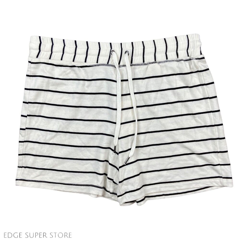 Splendid White Black Drawstring Gym Striped Modal Mini Casual Shorts Size Medium